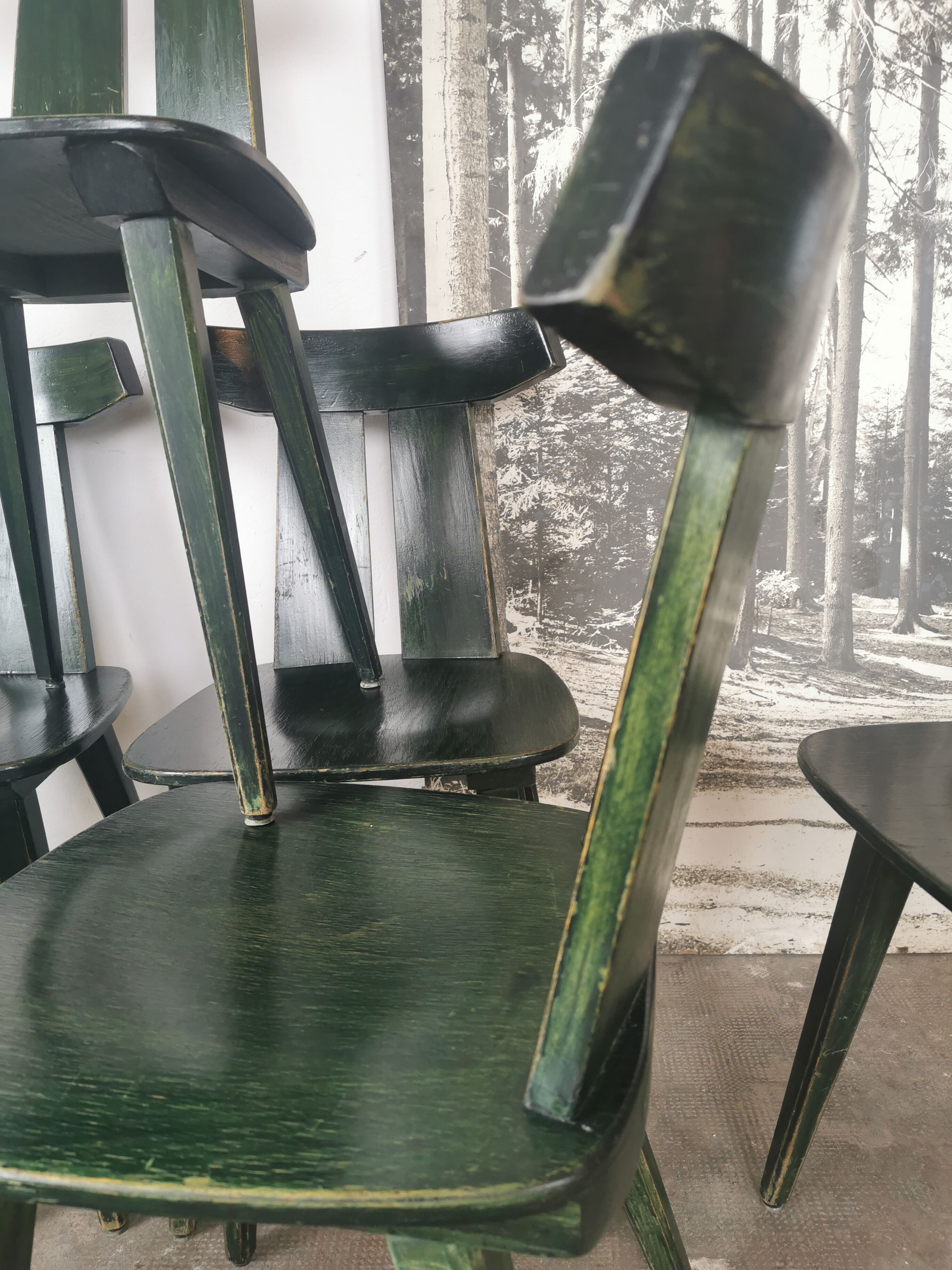 Set of 10 wooden bistro chairs