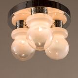 Italian chrome and Murano glass Mazzega flush mount ceiling light.