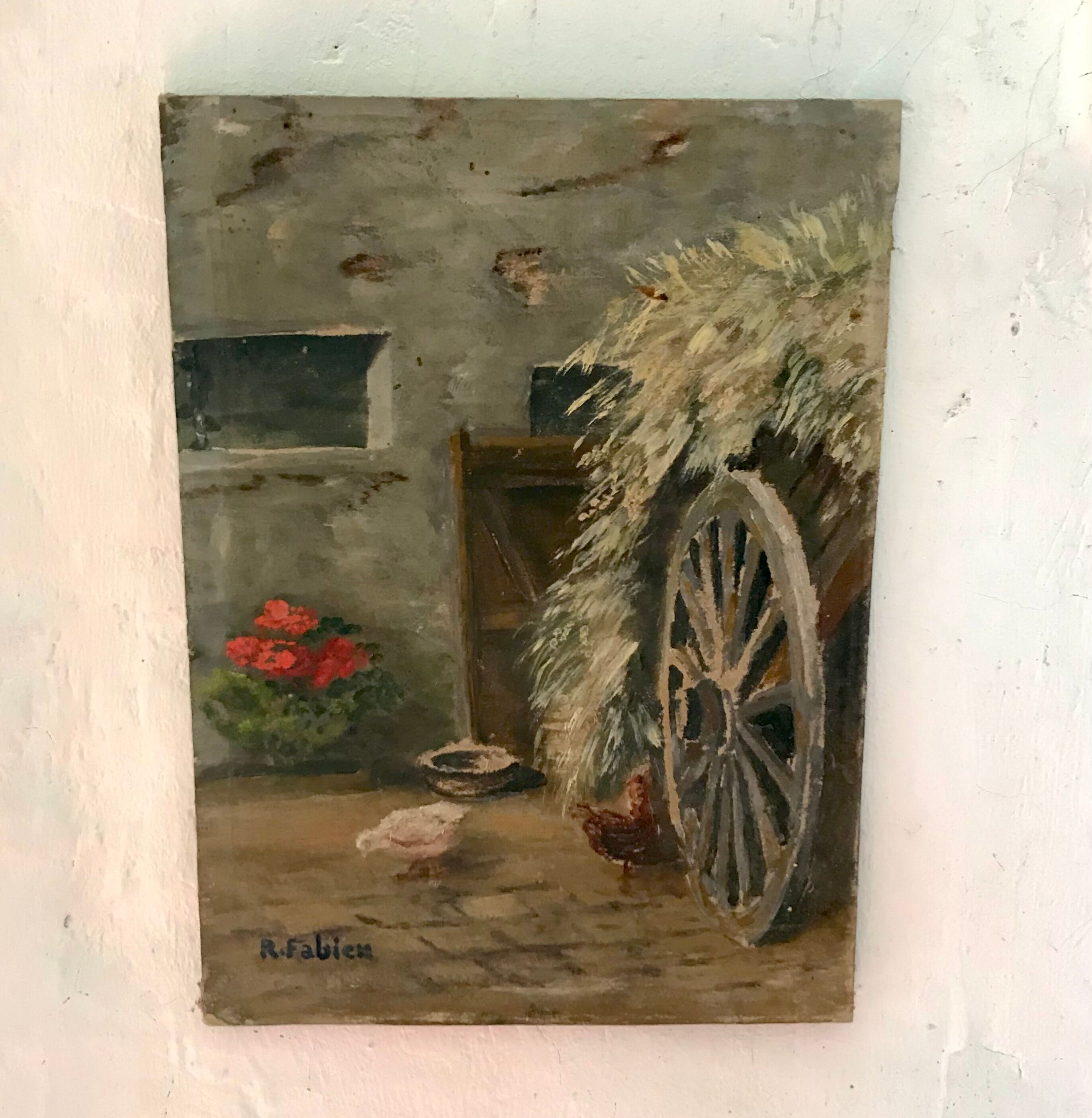 Oil scene genre interior farm/animals