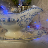 Mozart pattern earthenware gravy boat stamped Sarreguemines