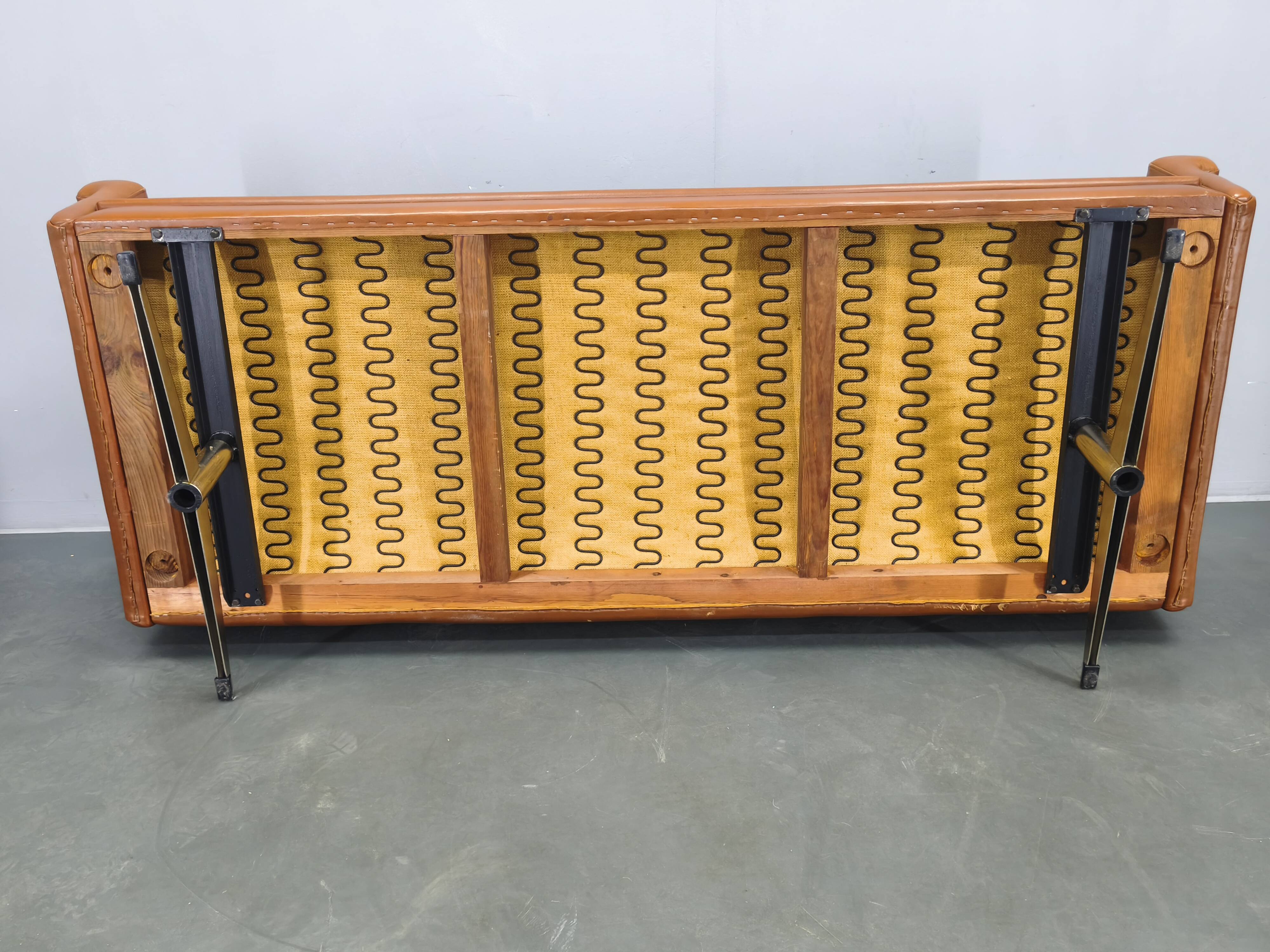 Svend Skipper Danish Leather Sofa Cognac Chrome, 1960s