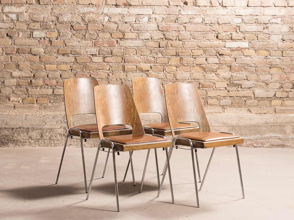 Set of 4 Jomain Baumann chairs, seat in imitation leather cognac, circa 1960