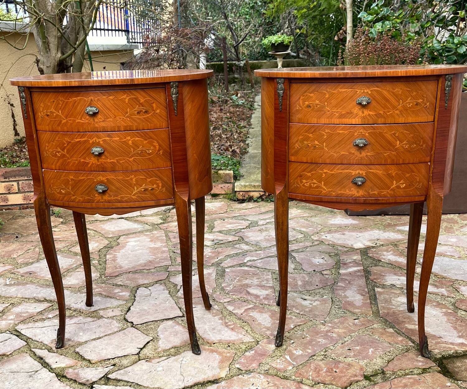 Pair of marquetry bedside tables