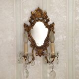 French Antique Gilt Bronze Double Light Crystal Mirrored Wall Sconce 4806