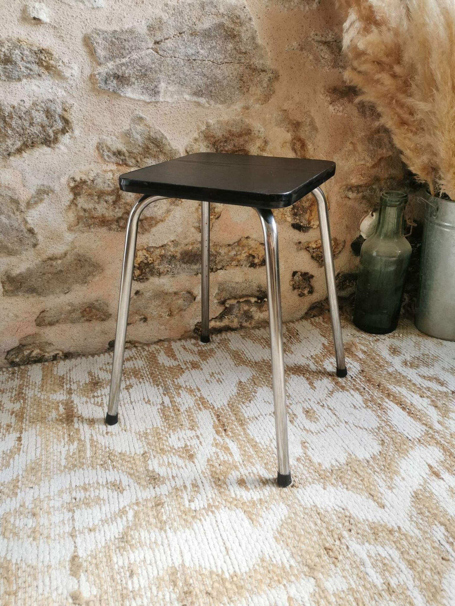Vintage stool in black Formica