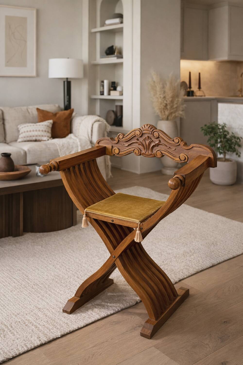 Antique Italian Savonarola Chair, Late 19th Century