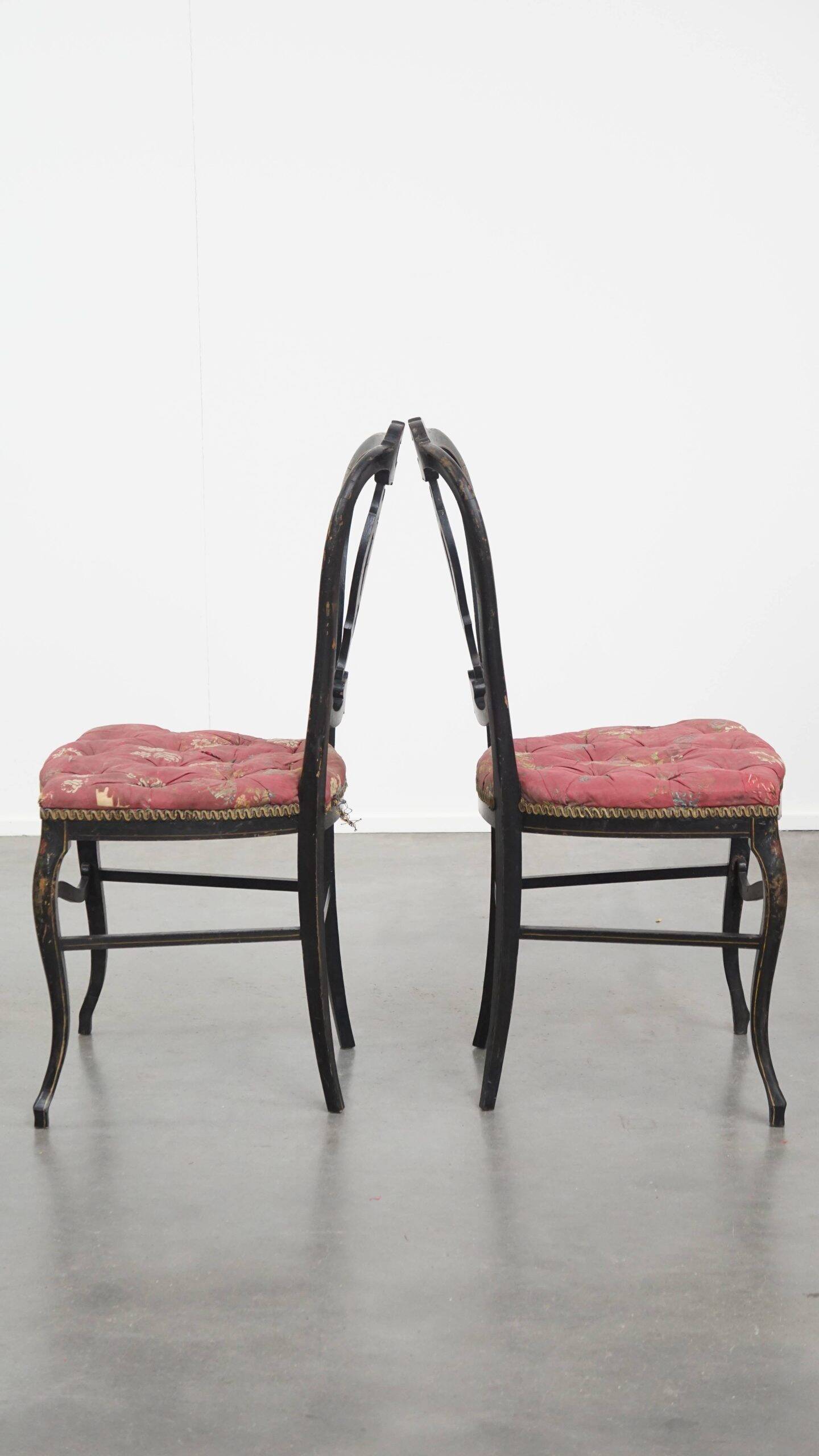 Set of 2 antique French Napoleon III chairs inlaid with mother-of-pearl