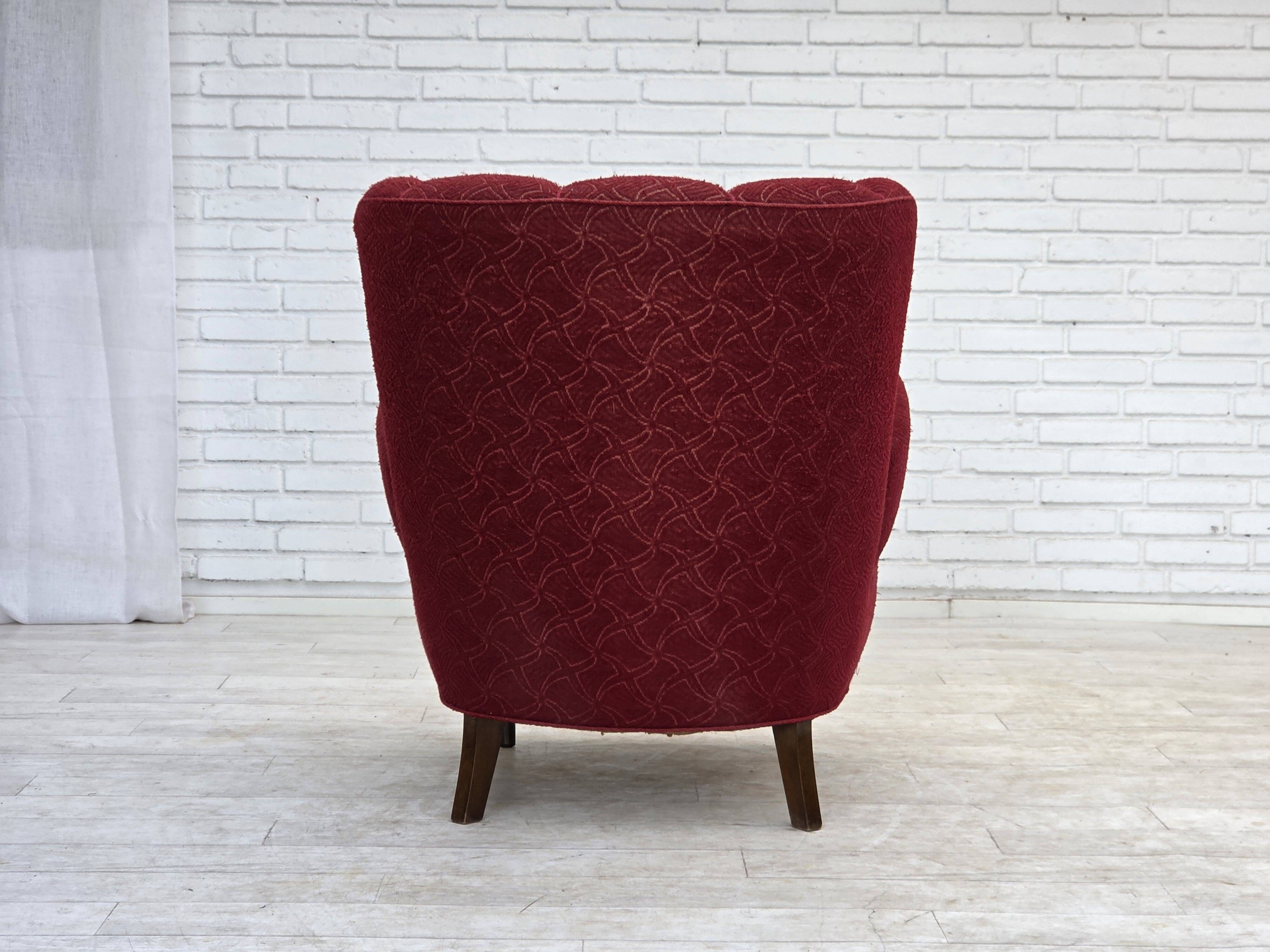 1960s, Danish armchair, original red furniture fabric.