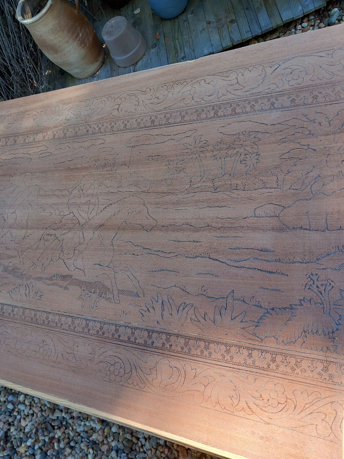 Antique carved wooden chest