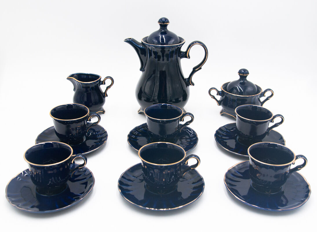 Coffee service, cobalt porcelite, Pruszków, 1960s