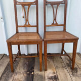 Paire de Chaise Ancienne Art Nouveau Bois Noyer + Assise Cannée Vintag