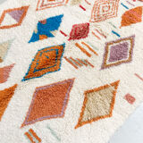 Moroccan berber carpet azilal ecru diamonds and colorful patterns 250x162cm