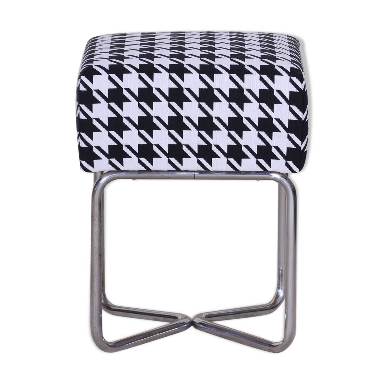 Tabouret chrome noir et blanc de sab fabriqué dans les années 1930 nouveau rembourrage