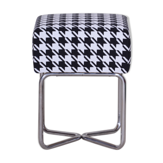 Small Chrome Black & White stool by SAB, Made in the 1930s, New upholstery