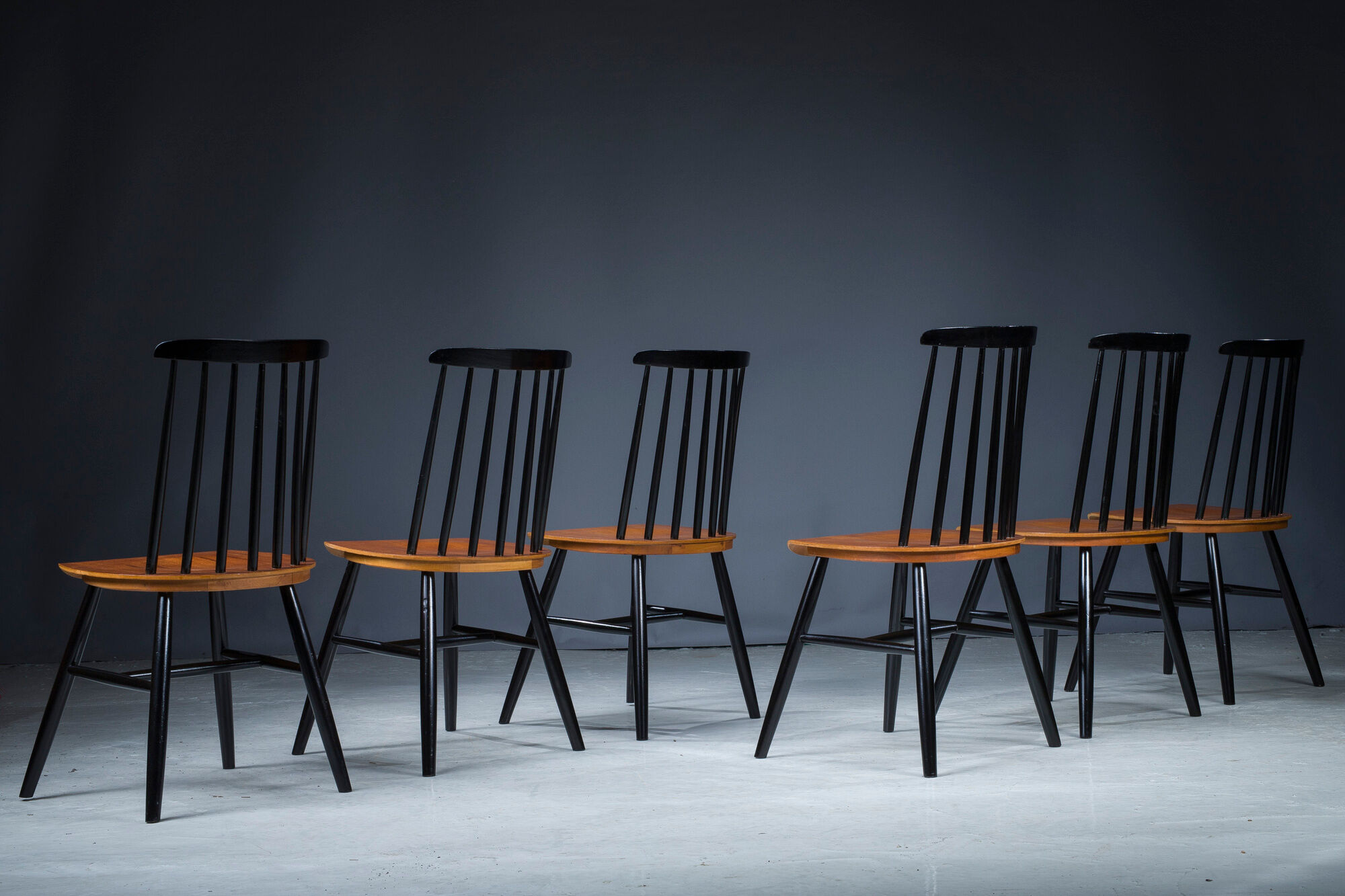 French Fanett Beech and Teak Chairs by Ilmari Tapiovaara, 1960s, Set of 6