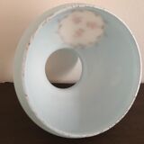 Pale blue opaline lampshade with flower decoration surrounded by a golden frieze