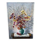 Peinture bouquet fleurs séchées J.Moy