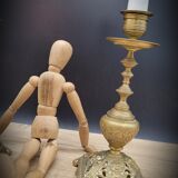 Duo worked brass candle holders