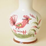 Lampe décor coq en céramique blanc et rouge bordeaux