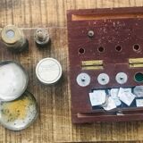 Apothecary trebuchet scale in wooden chest