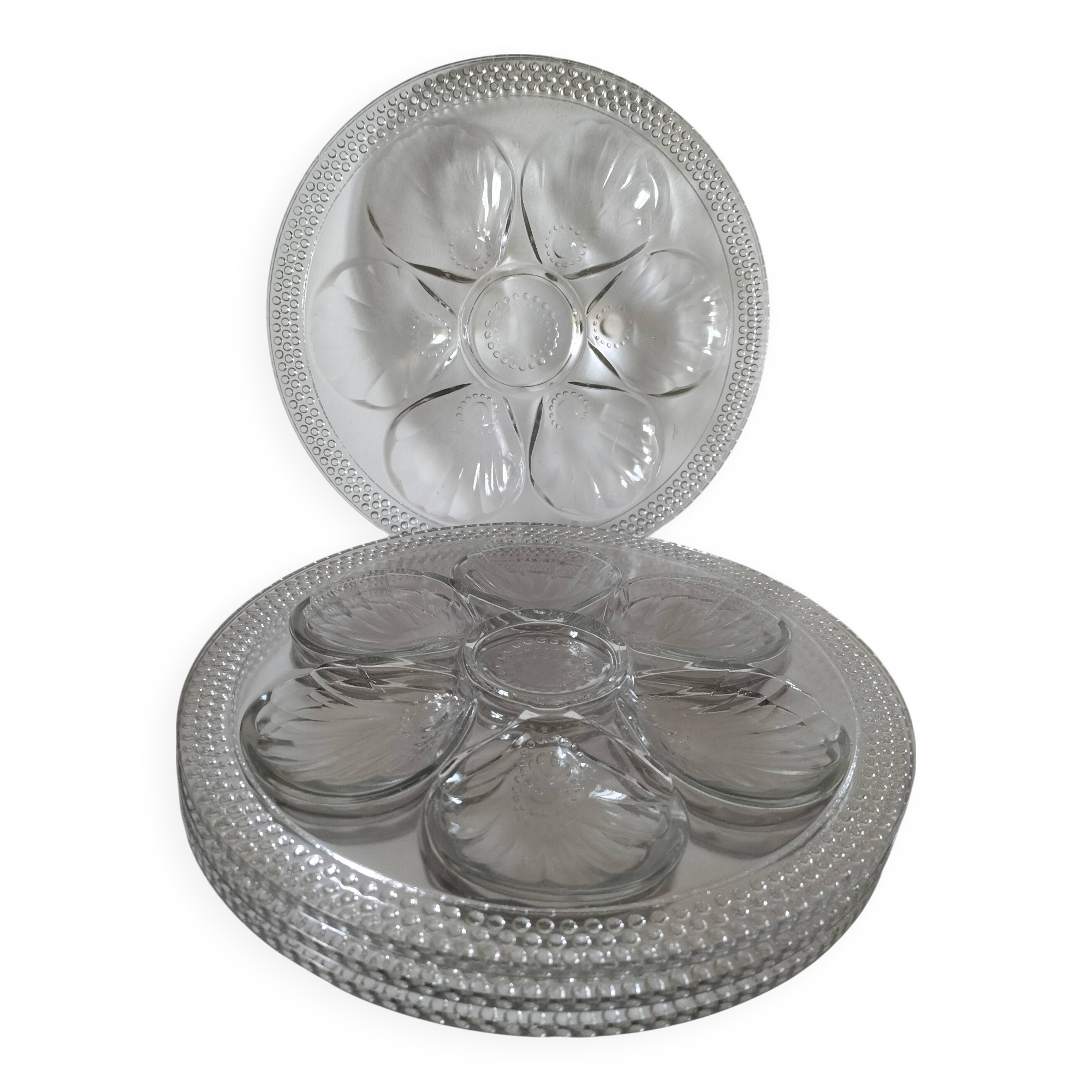Set of 4 vintage hobnail pressed glass oyster plates