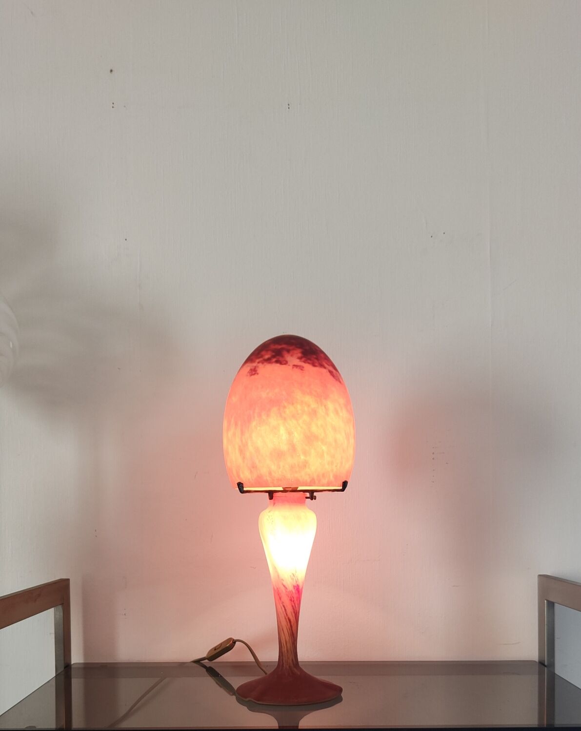 Glass paste lamp signed art of France 1980