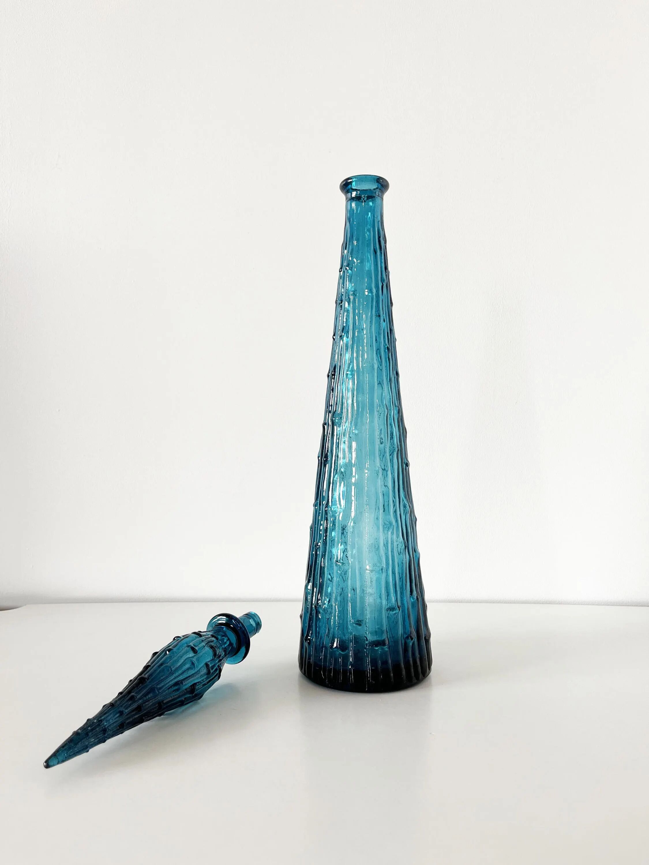 Carafe italienne Empoli en verre bleu, 1960