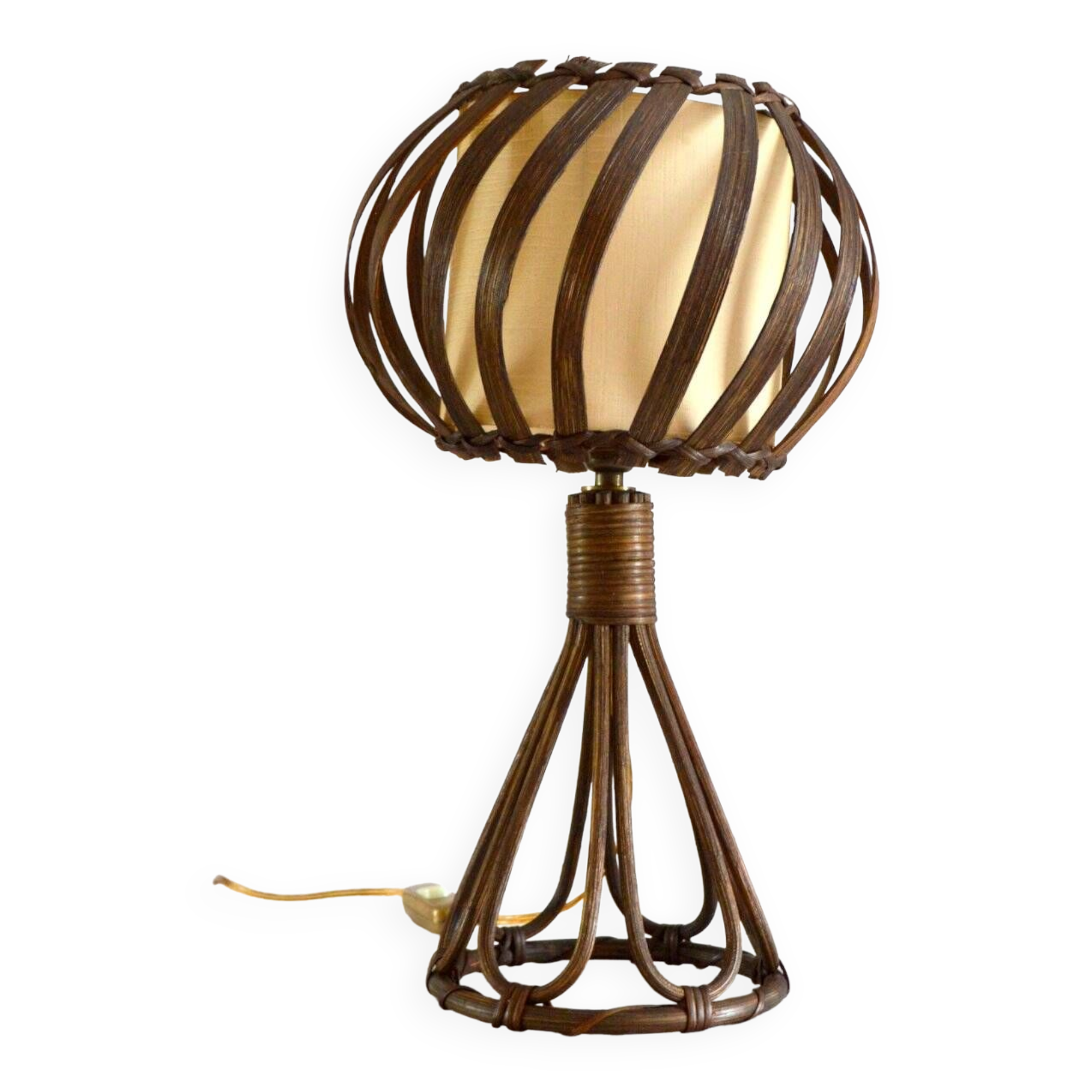 Louis Sognot bedside lamp in vintage rattan 1950