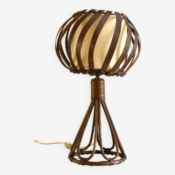 Lampe de chevet Louis Sognot en rotin vintage 1950