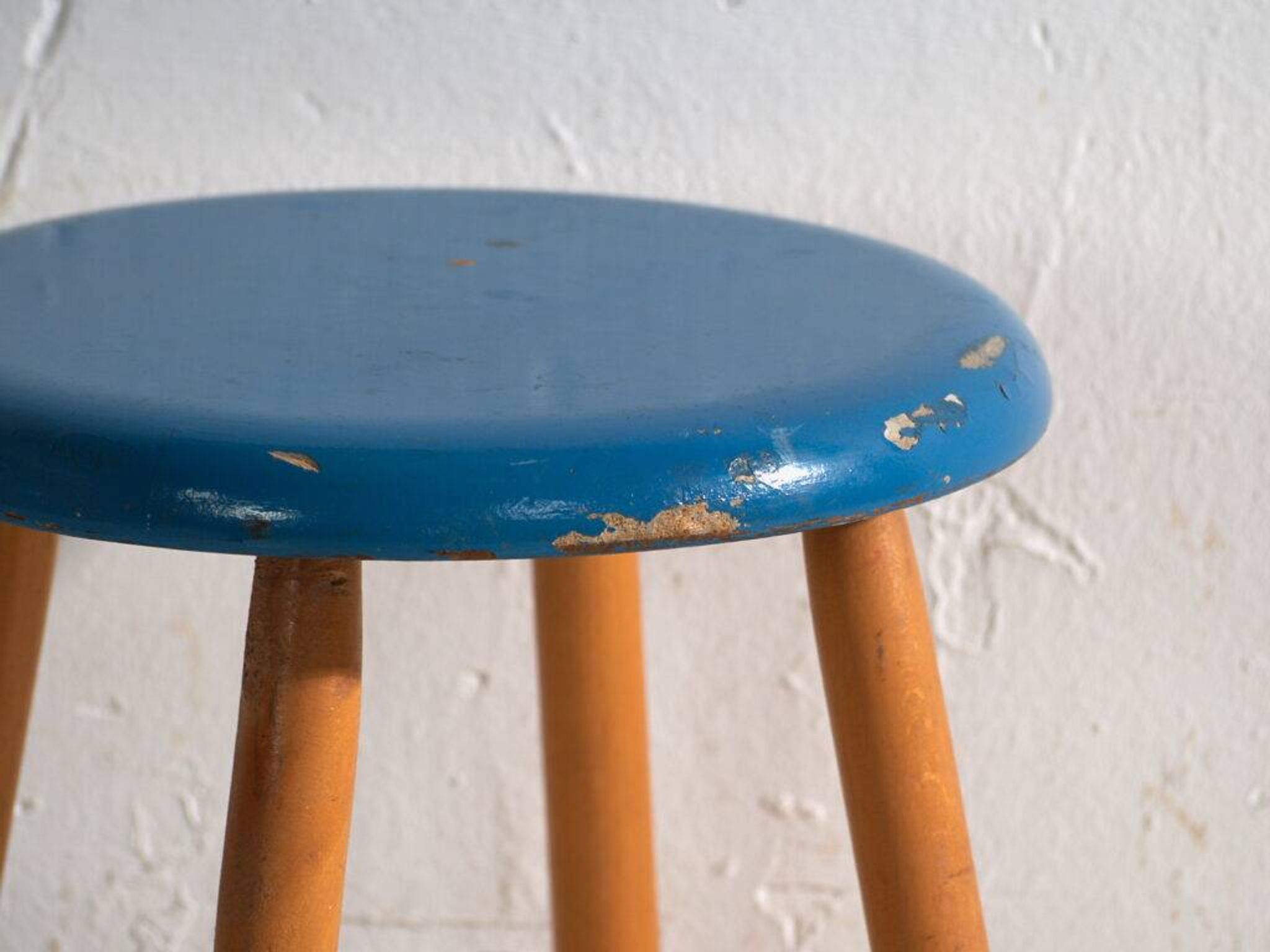 Antique wooden stool with a round seat – Central Europe, around 1950