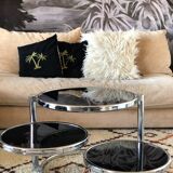 Chrome round coffee table and smoked glass