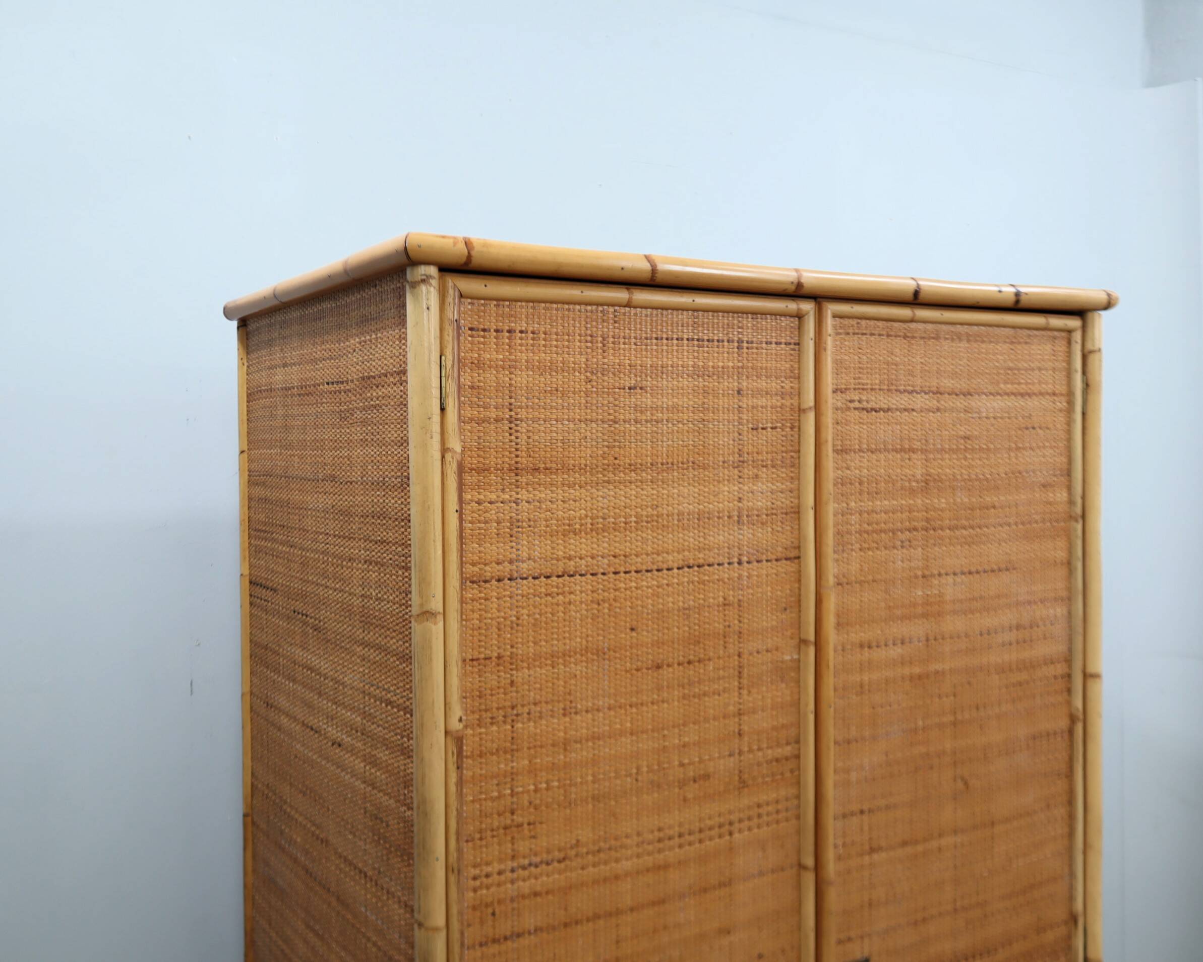 Vintage Dal Vera bamboo & rattan freestanding wardrobe 1970s