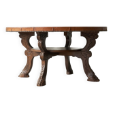 Mid-century coffee table, solid wood, leather.