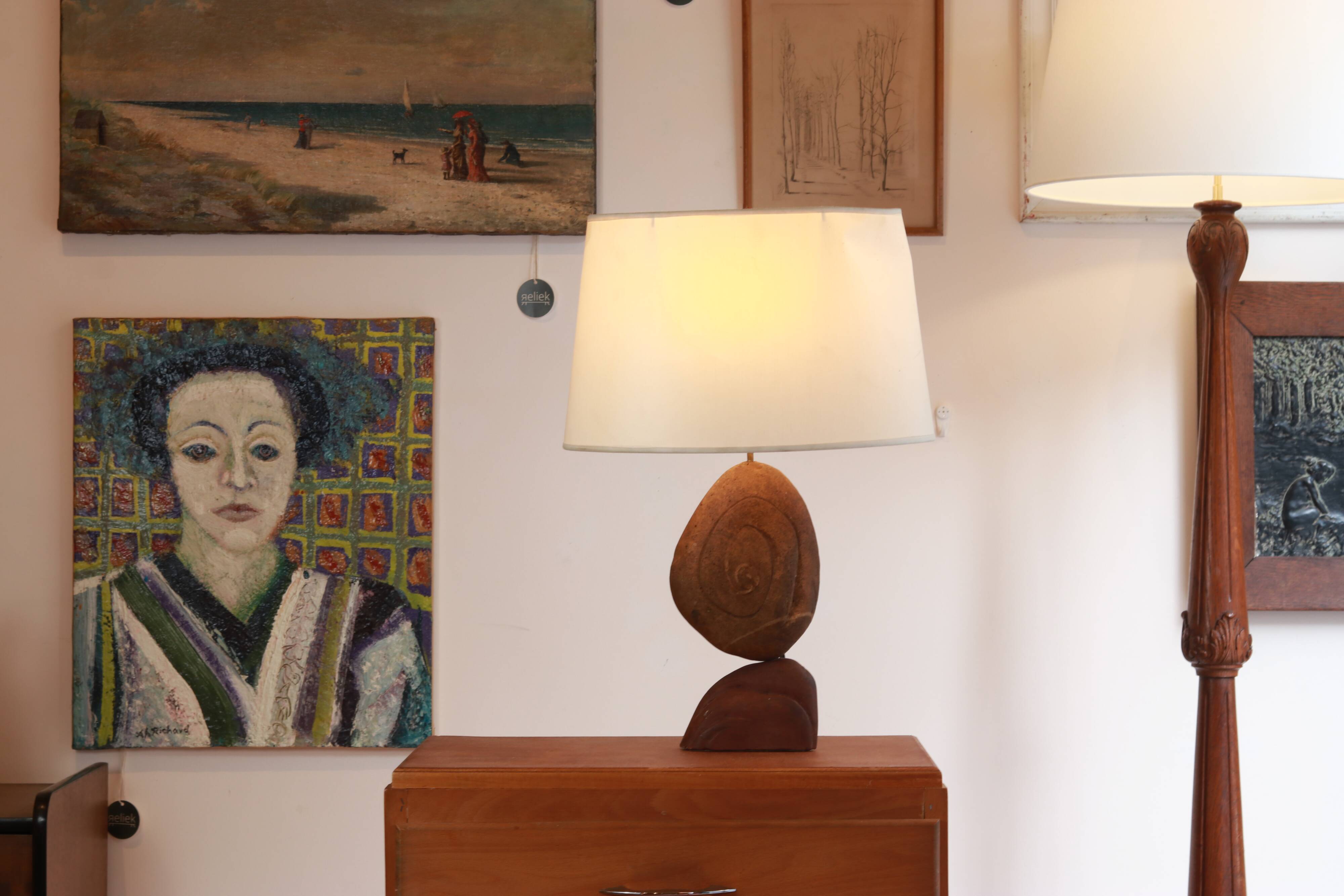 Carved stone lamp base, circa 1970