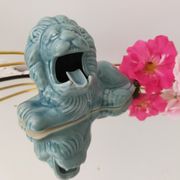 Ashtray vintage ceramic zoomorphic "lion" glaze light blue vintage of the 50s