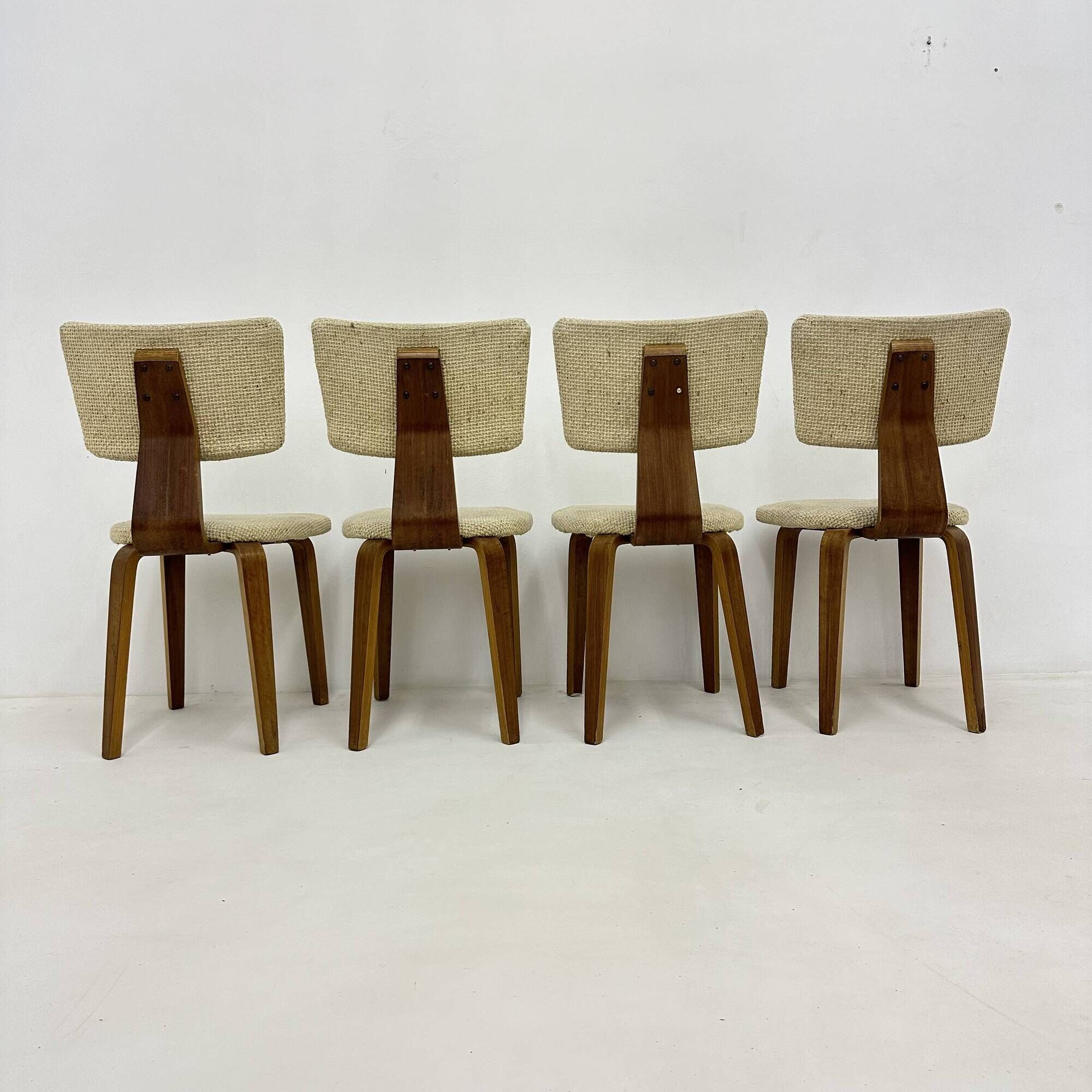 Set of 4 Dutch design by Cor Alons plywood dining chairs , 1960s