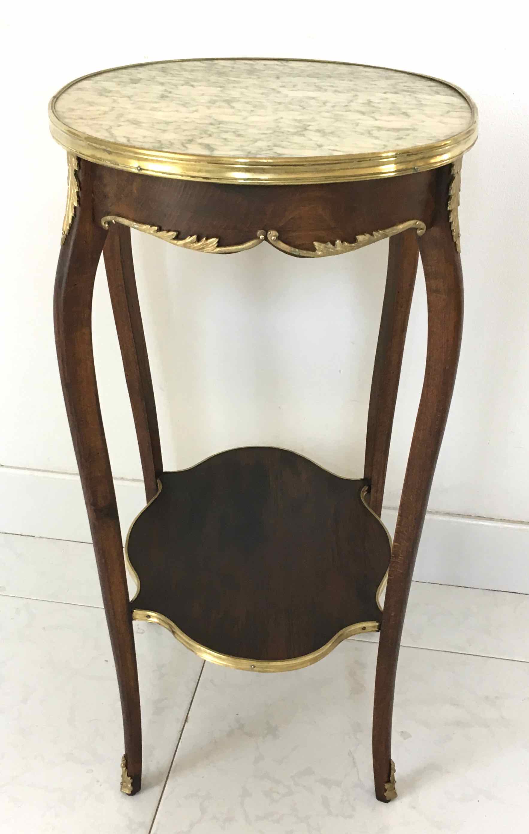 Pedestal table Louis XVI style wood marble brass