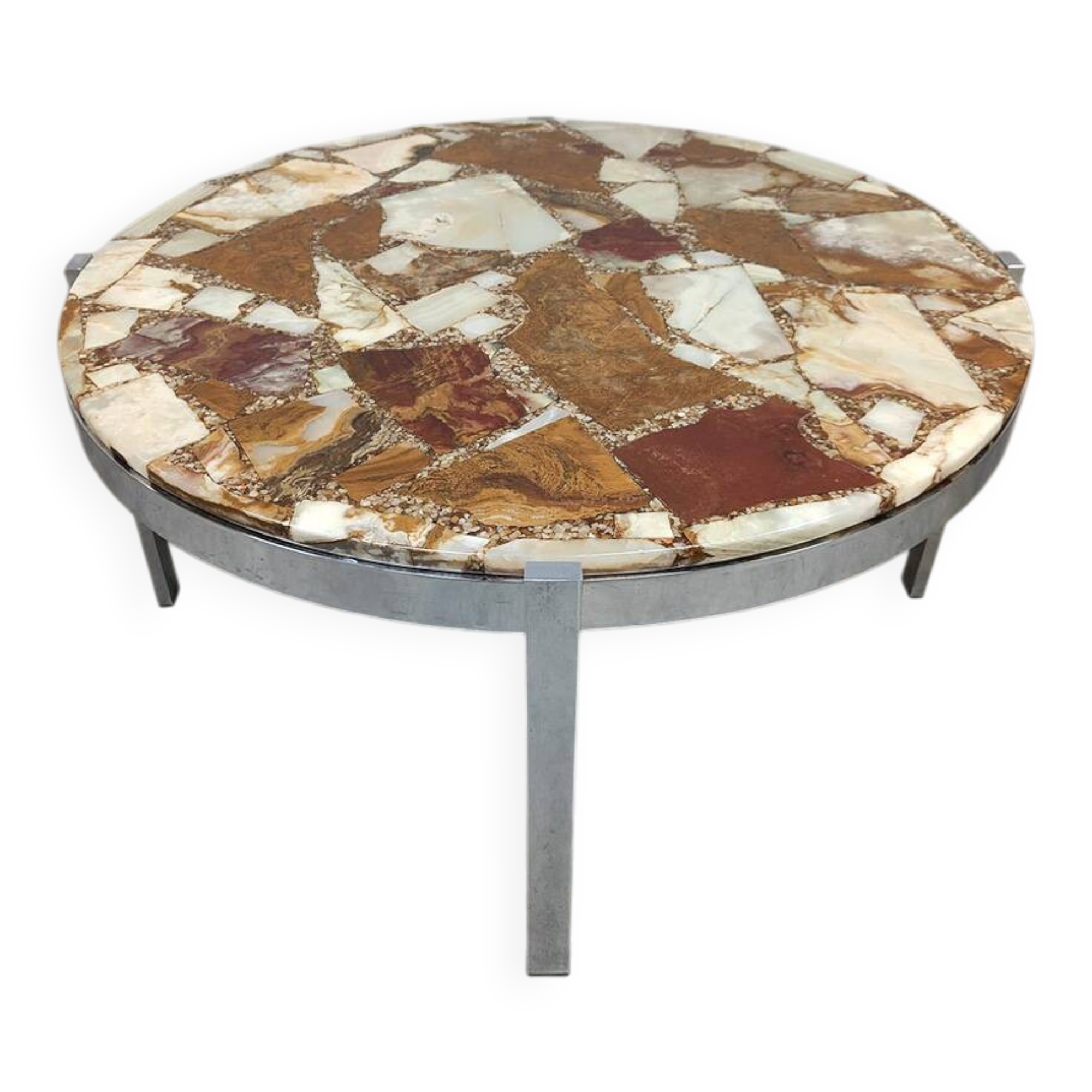 Midcentury stone onyx marble round coffee table ‘Eclectic’