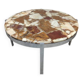 Midcentury stone onyx marble round coffee table ‘Eclectic’
