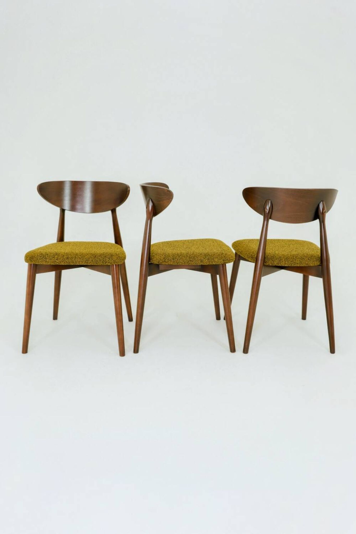 Set of 6 Modern Beech Wood Dining Chair, Yellow Bouclè, Dark Wood