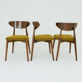 Set of 6 Modern Beech Wood Dining Chair, Yellow Bouclè, Dark Wood
