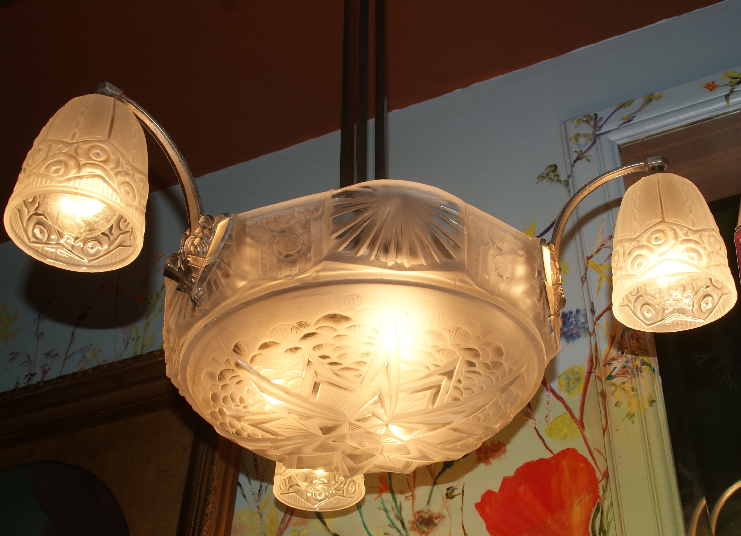 Art Deco frosted glass chandelier by the Muller brothers