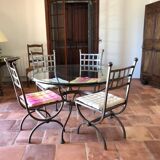 Table fer forgé et verre 4 chaises