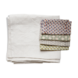 Tablecloth and linen towels upcycled mismatched patterns