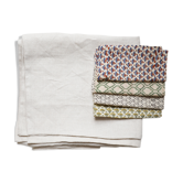 Tablecloth and linen towels upcycled mismatched patterns
