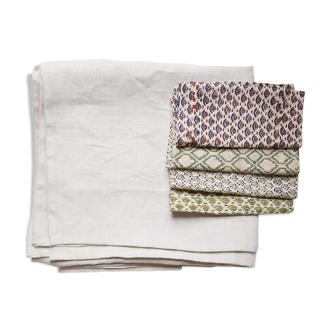 Tablecloth and linen towels upcycled mismatched patterns