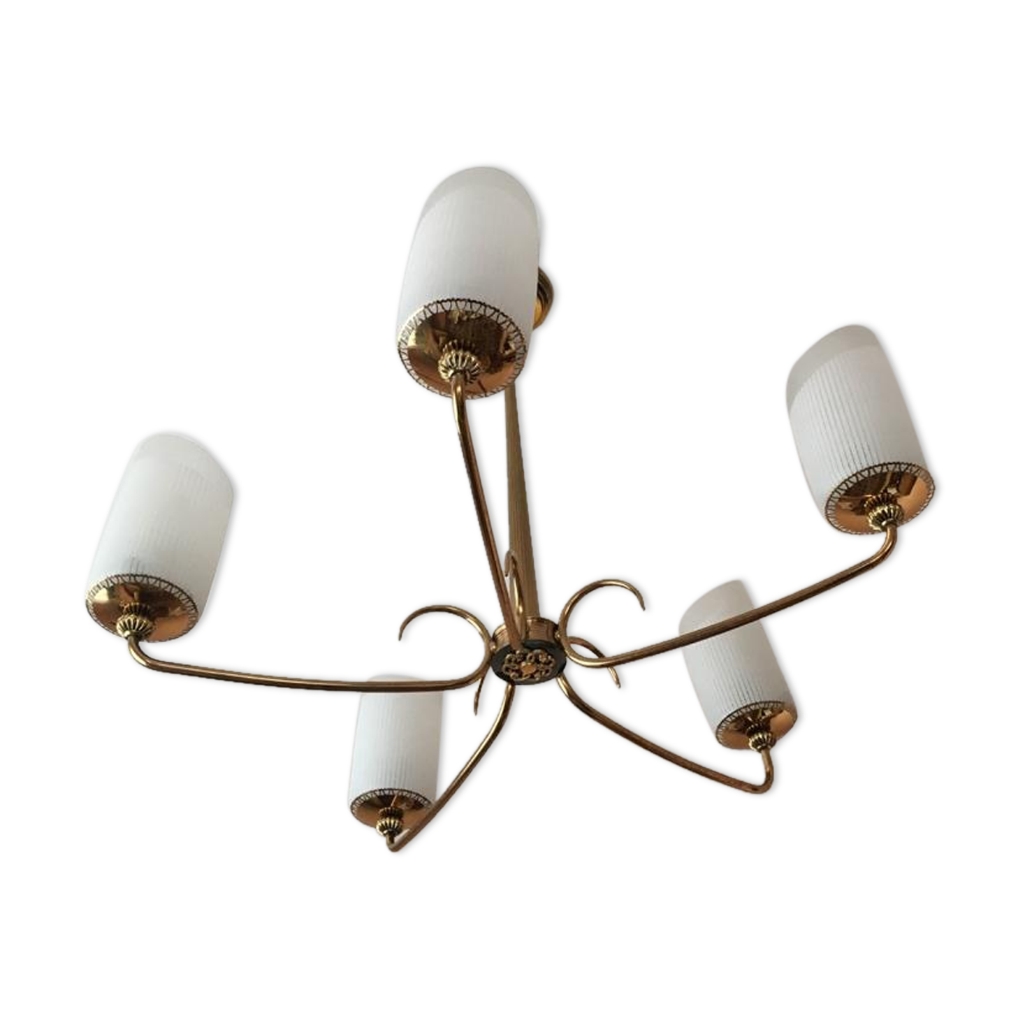 Brass and opaline chandelier