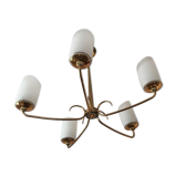 Brass and opaline chandelier