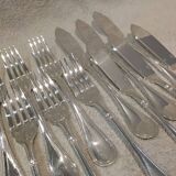6 fish cutlery pieces, 12 pieces, silver-plated metal, Christofle silversmith, Perles