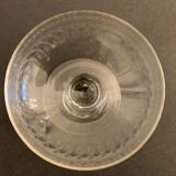 6 champagne glasses in antique glass, blown and engraved